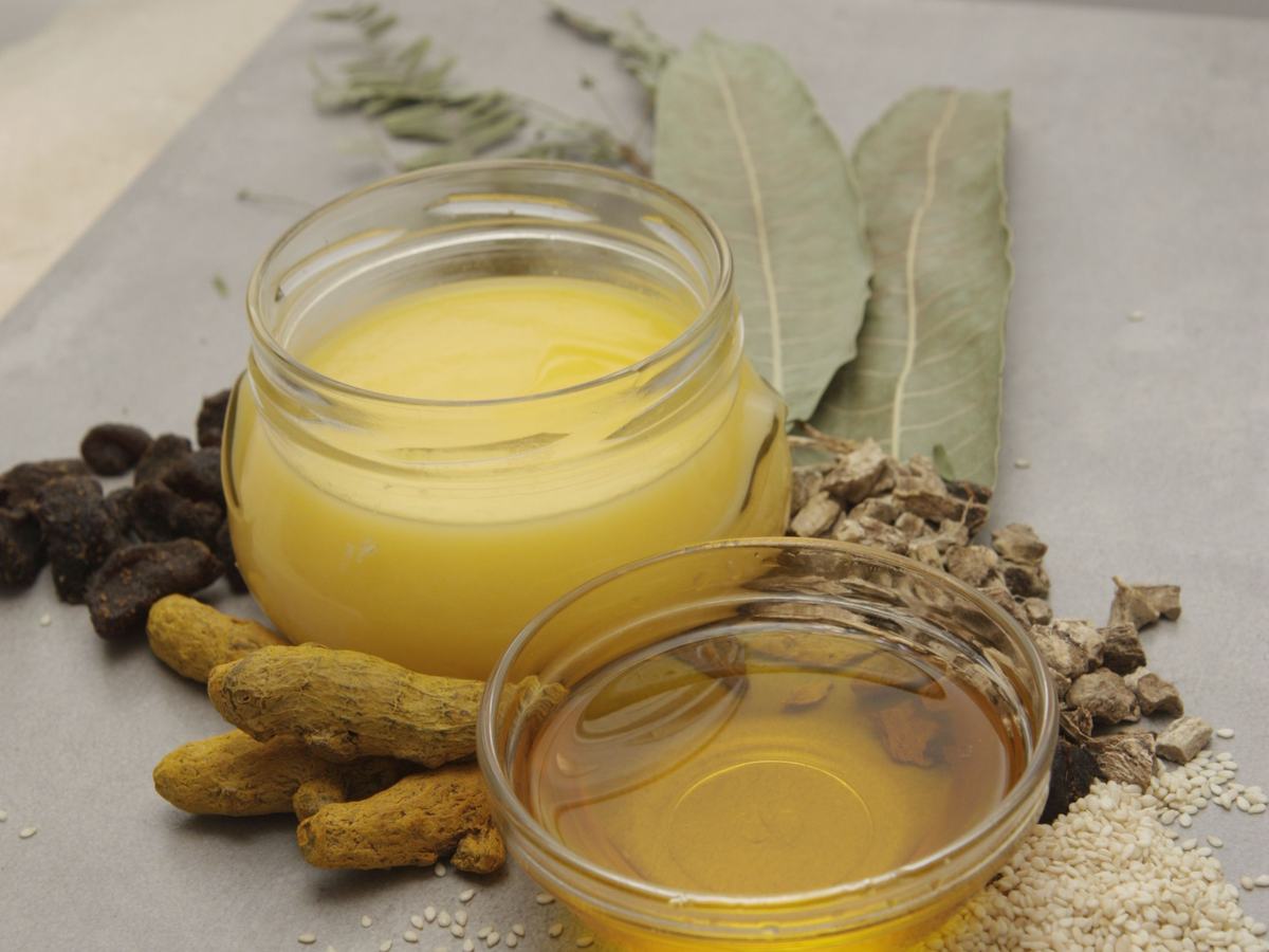 Pure Desi ghee in a jar with traditional spices